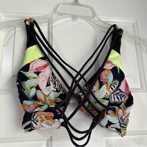 Maaji Reversible Bikini Swimsuit Strappy Top Floral Palm Tree Leaf Bright - Picture 3 of 12